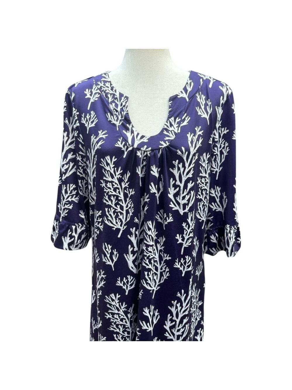 Top it Off Navy Coral Tunic Dress L Cover Up Resort Poolside Coastal Style